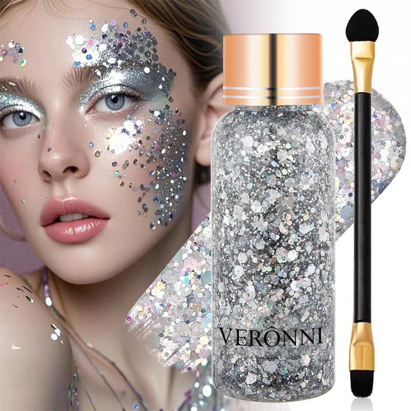 Metallic Umbrella Glitterato con Pennello, Paillettes Diamantate Scintillanti per Corpo e Viso, Trucco Golden Impermeabile per Occhi, Cosmetic per Feste