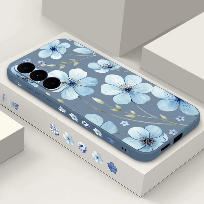 Blue Flowers Pattern Phone Case For Samsung Galaxy S25 FE S26 S24 S22 S23 Ultra Plus A57 A56 A17 A16 A36 A55 A54 A15 Soft Cover
