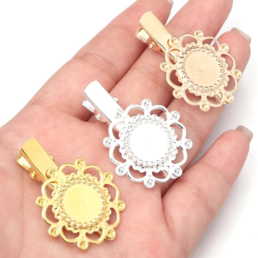 10pcs Vintage Metal Hollow Flower Hairpin Cabochon Base Blank Tray Duckbill For Women Girl DIY Crafts Hair Clip Hair Accessories