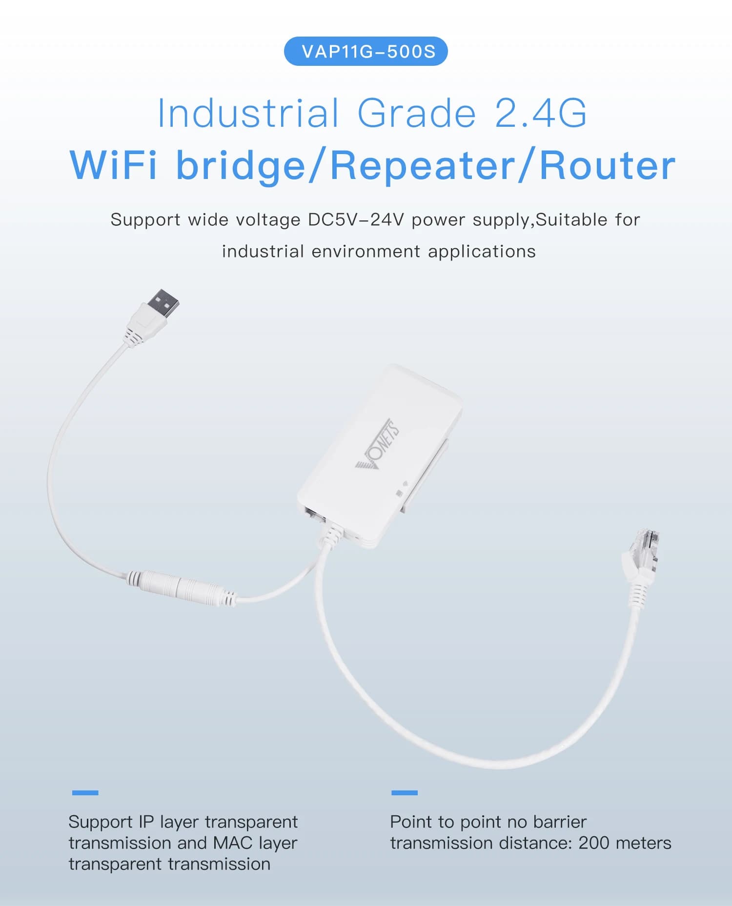 VONETS 2.4GHz WiFi Router Wireless Bridge Ethernet Repeater WiFi Extender RJ45 Adapter for Monitor Network Devices VAP11G-500S