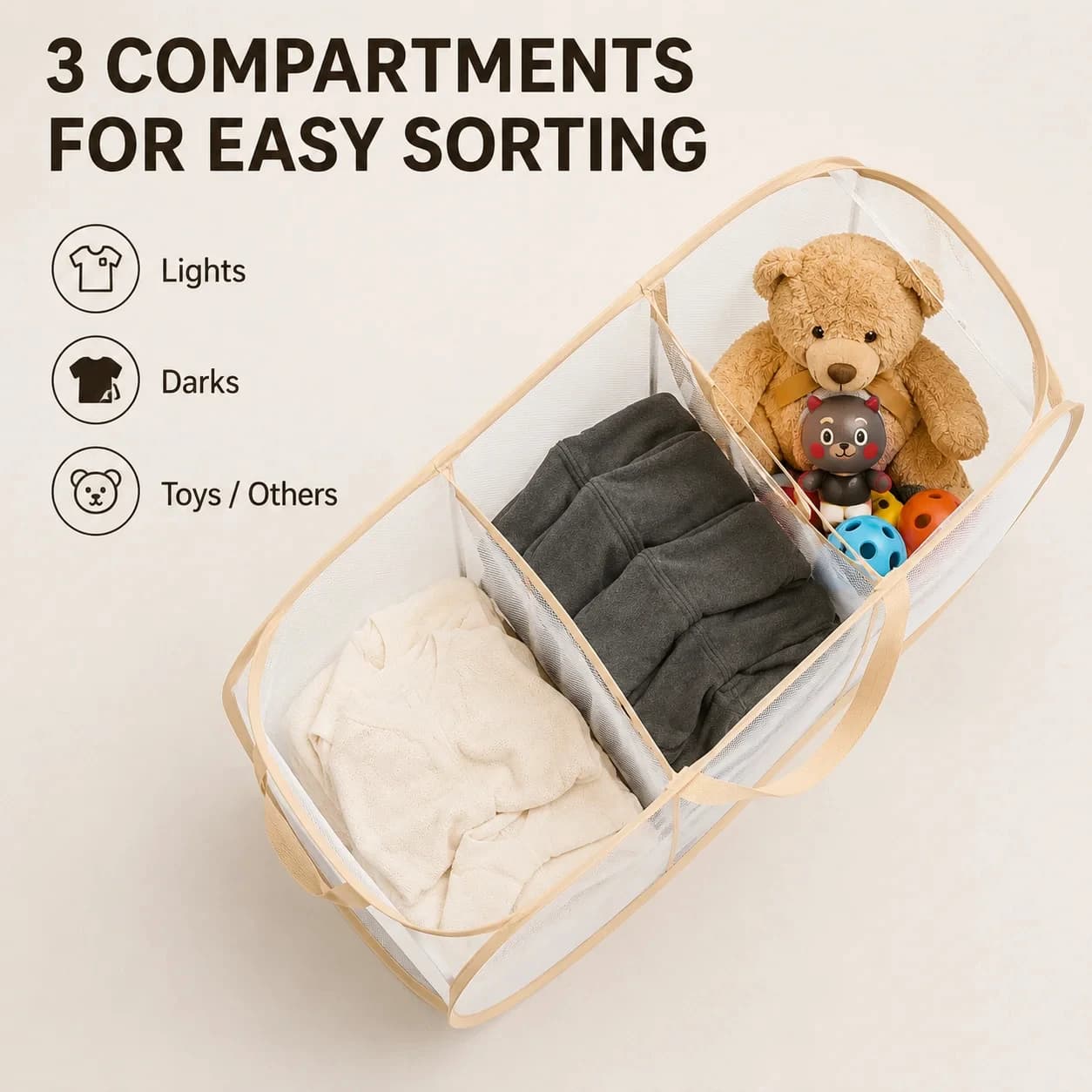 3 Grids Mesh Toys Storage Basket Breathable Laundry Bag Large Capacity Kids Dolls Organizer Multifunctional