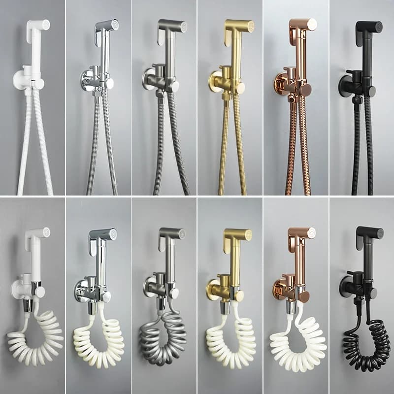 Ottone WC portatile Bidet Spruzzatore Bagno a parete Oro spazzolato Bidet Rubinetto Palmare Bagno Soffione doccia Autopulente