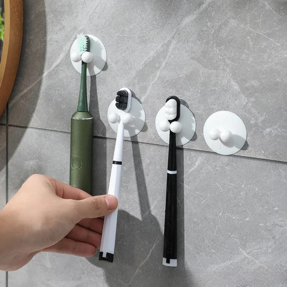 Wall Mounted Suction Cup Toothbrush Holder Electric Toothbrush Stand No-Hole Storage Rack with Hooks And Shelf for Organization