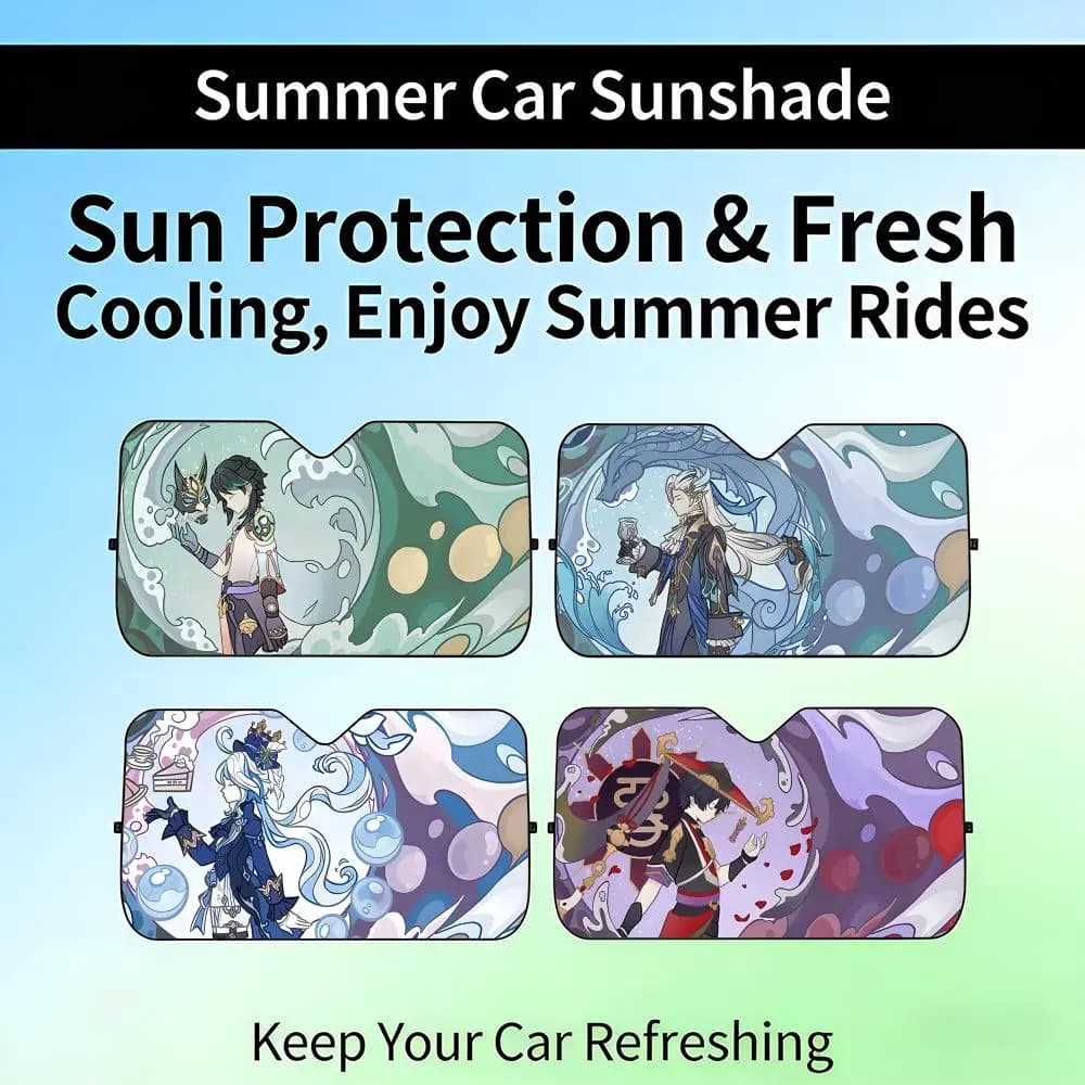 Parasole Retrattile per Parabrezza Auto con Illustrazione Genshin Impact, Protezione UV