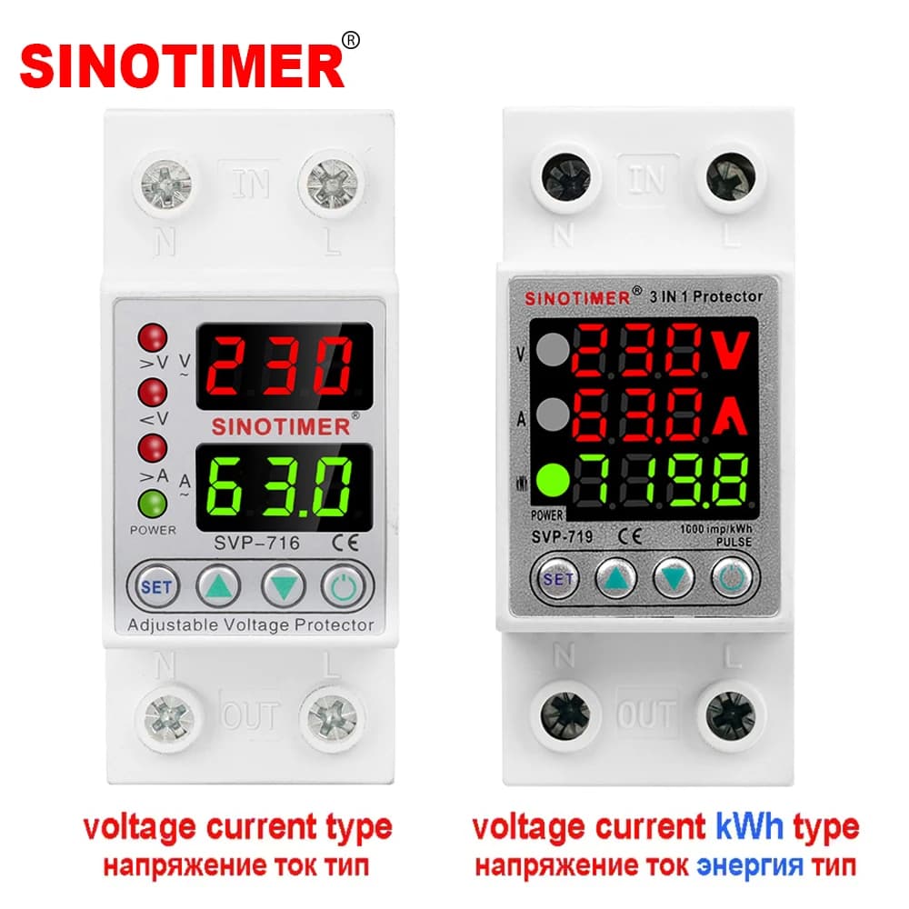 Dispositivo di Protezione da Sovratensione e Sottotensione a Doppio/Triplo Display 220VAC, Misuratore di Energia 40A 63A, Relè Protettore da Sovratensioni