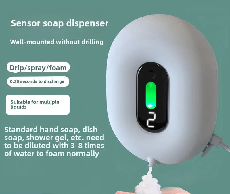 2025 Nuovo telefono per lavaggio in schiuma con rilevamento intelligente, dispenser di sapone con rilevamento automatico senza contatto a parete per caricare in luoghi pubblici