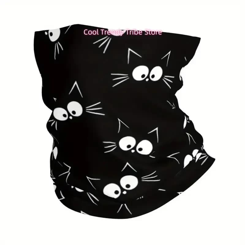 Cat Face Pattern Printed Neck Gaiter, Elastic Multi-Functional Headscarf Scarf, Moisture-Wicking And Windproof Outdoor Mask