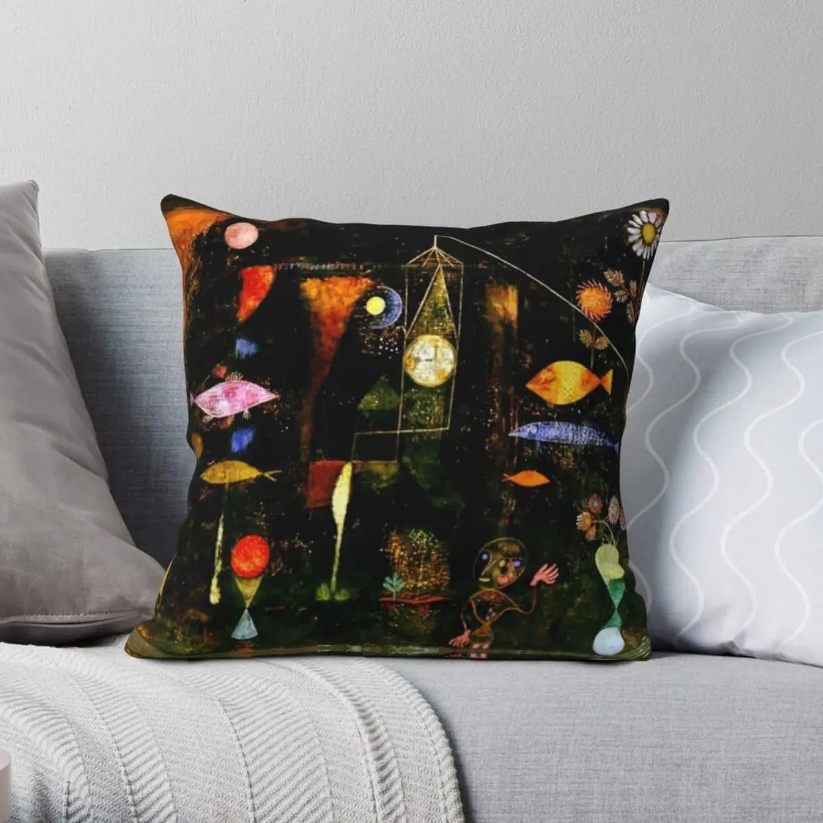 Paul Klee Fish Federa magica Poliestere Lino Velluto Stampato Zip Decor Federa per cuscino Divano Fodera per cuscino