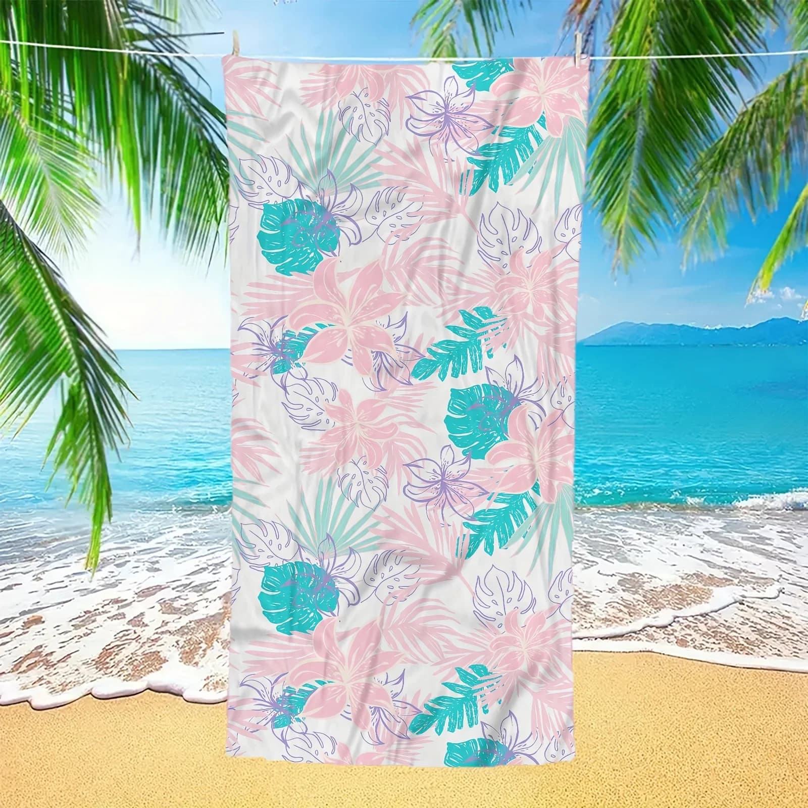 Asciugamano con stampa floreale da spiaggia, morbidi asciugamani adatti per viaggi, piscine, vacanze e giornate in spiaggia.