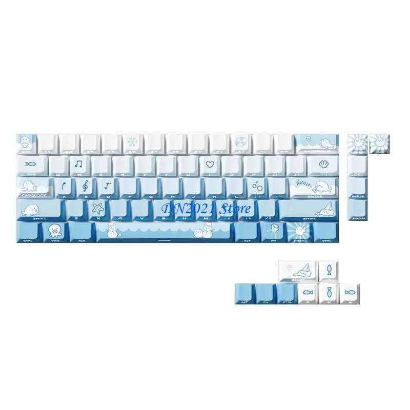 F3KE Copritasti PBT originali con altezza 74 tasti Snow Seal tema stampato laterale traslucido per tastiere meccaniche