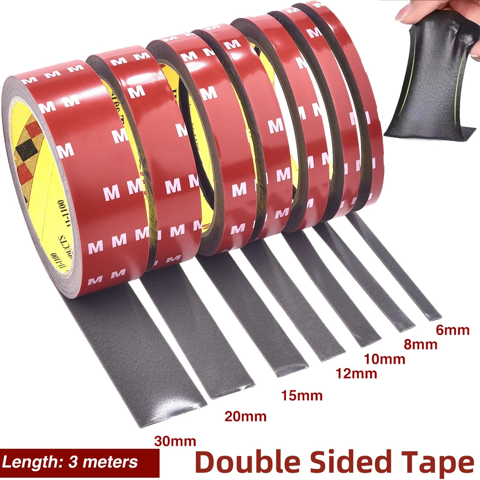 Extra Strong Double Sided Adhesive 3m Long 6-30mm Thick Acrylic Foam Adhesive Tape Sticker For Car Home Indoor High Temperature