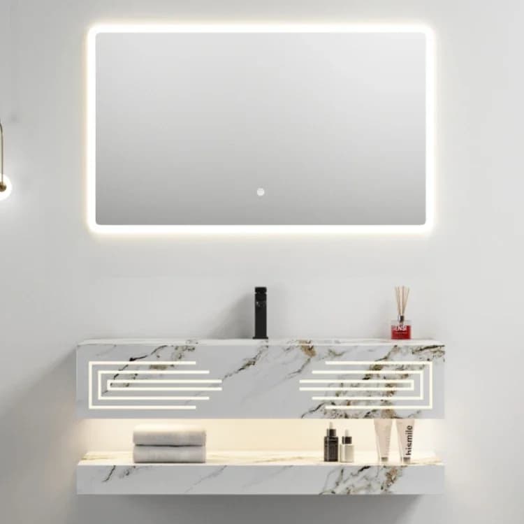 z vendita diretta lavabo da bagno per hotel lavabo da bagno in marmo bianco pietra sinterizzata con specchio a LED