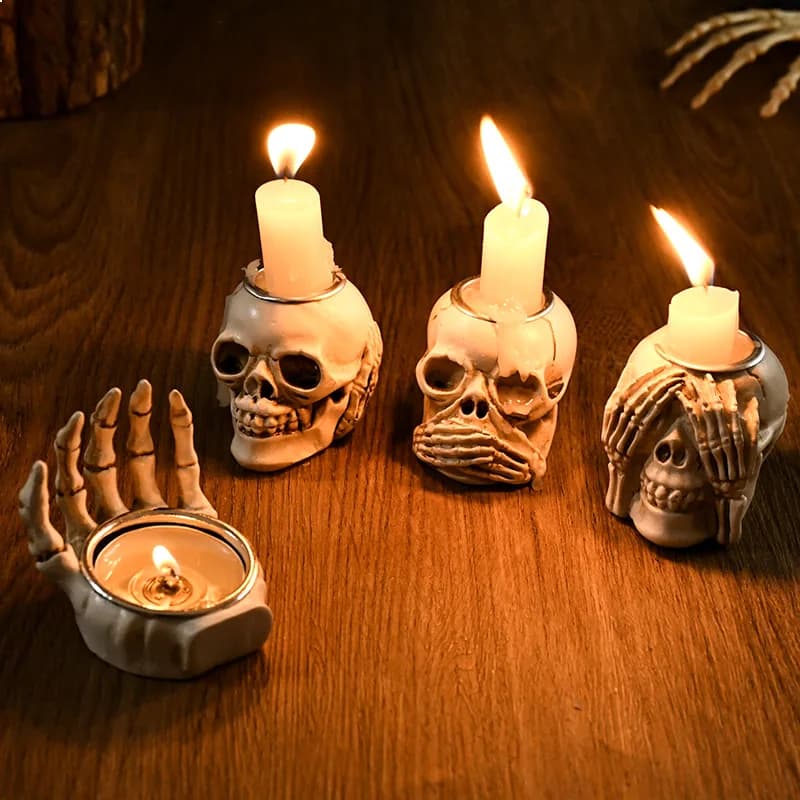 Antique Gothic Skull Candle Holder Incense Burner Spooky Table Decor Halloween Autumn Party Home Room Ornament Gifts Supplies