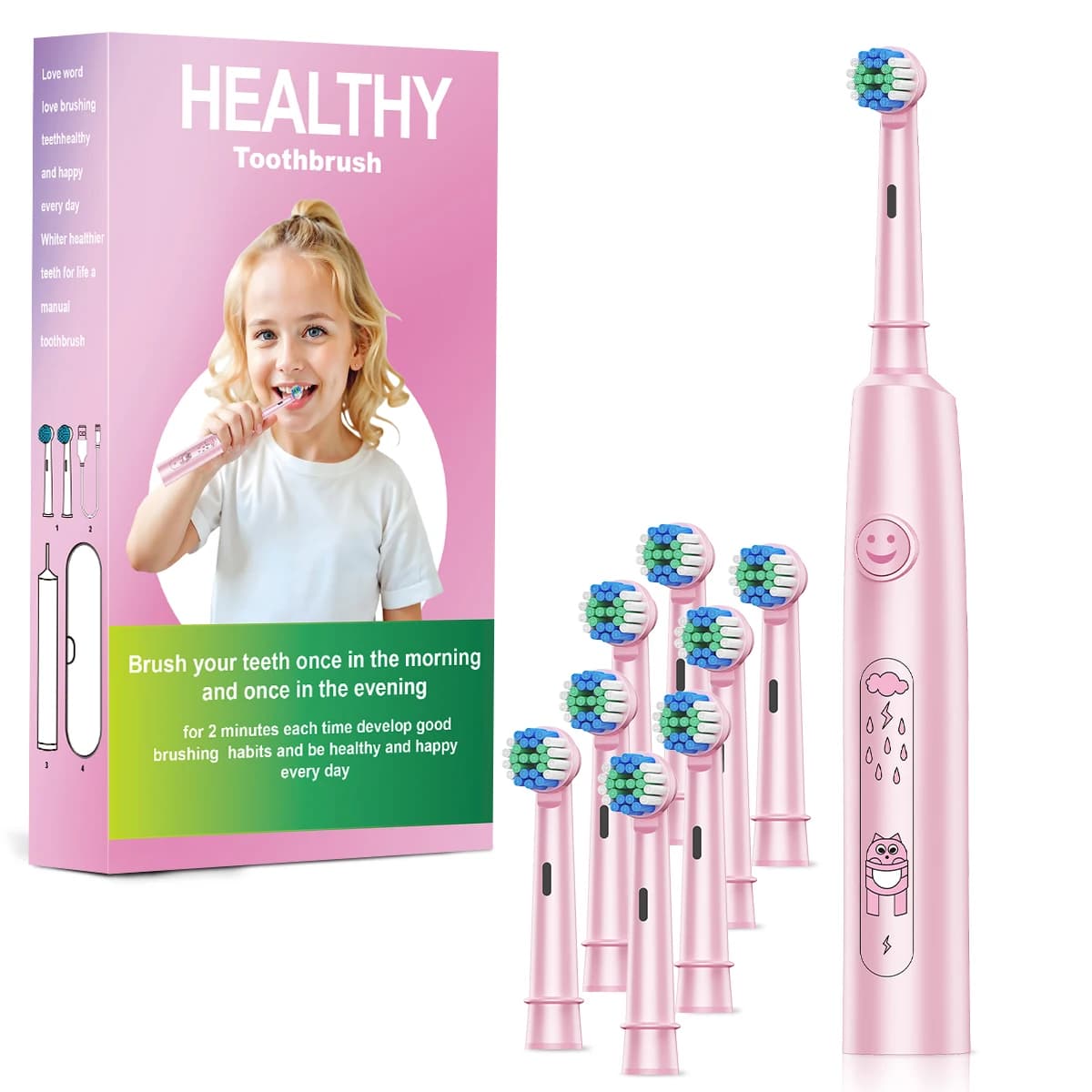 Round rotating electric toothbrush for adults, soft bristles, 5 cleaning modes, rechargeable via USB, with 4/8 spare heads