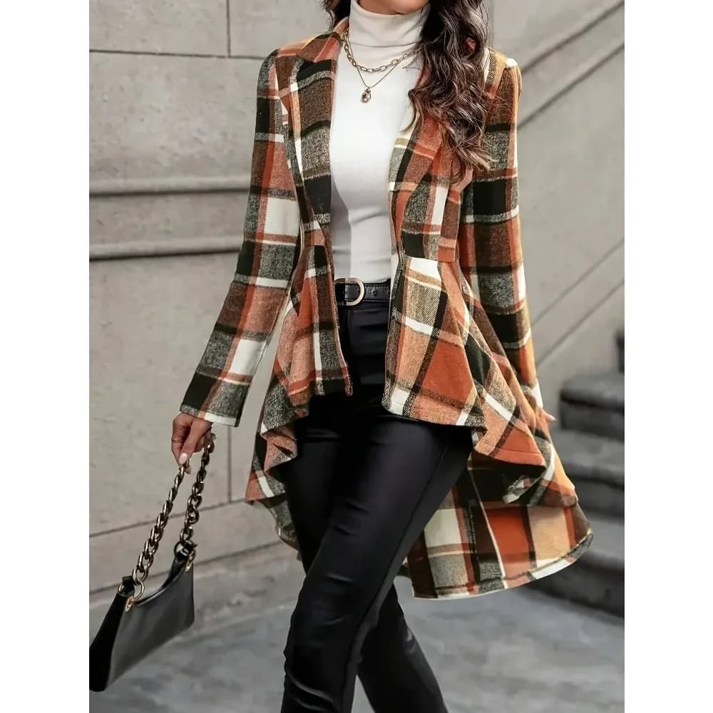 Plus Size 1XL-5XL Women's Long Sleeve Button Irregular Hem Elegant Jacket Ladies Casual Button Mock Neck Tunic Jacket