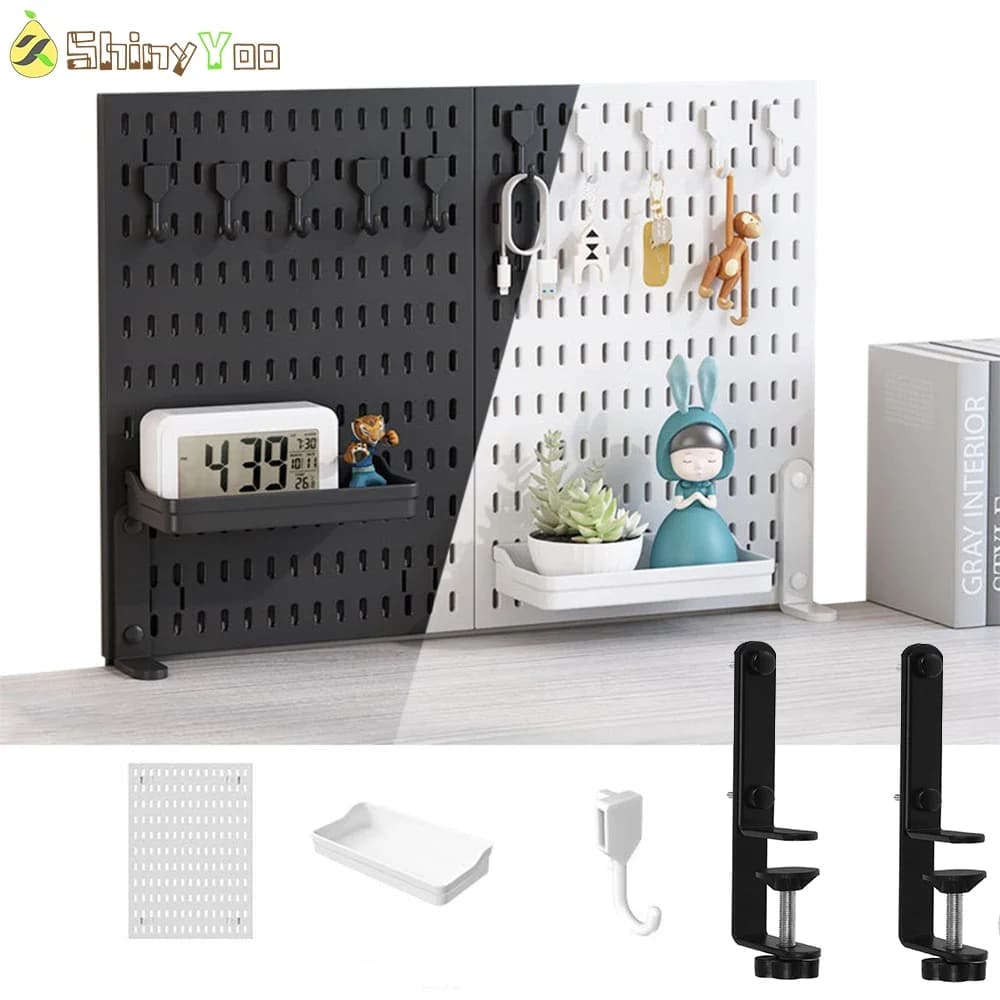 Kit Combinato di Pannelli Forati con Ripiani in Plastica e Cestini Organizzatori per Esposizione, Accessori Modulari per Pannelli Forati da Casa