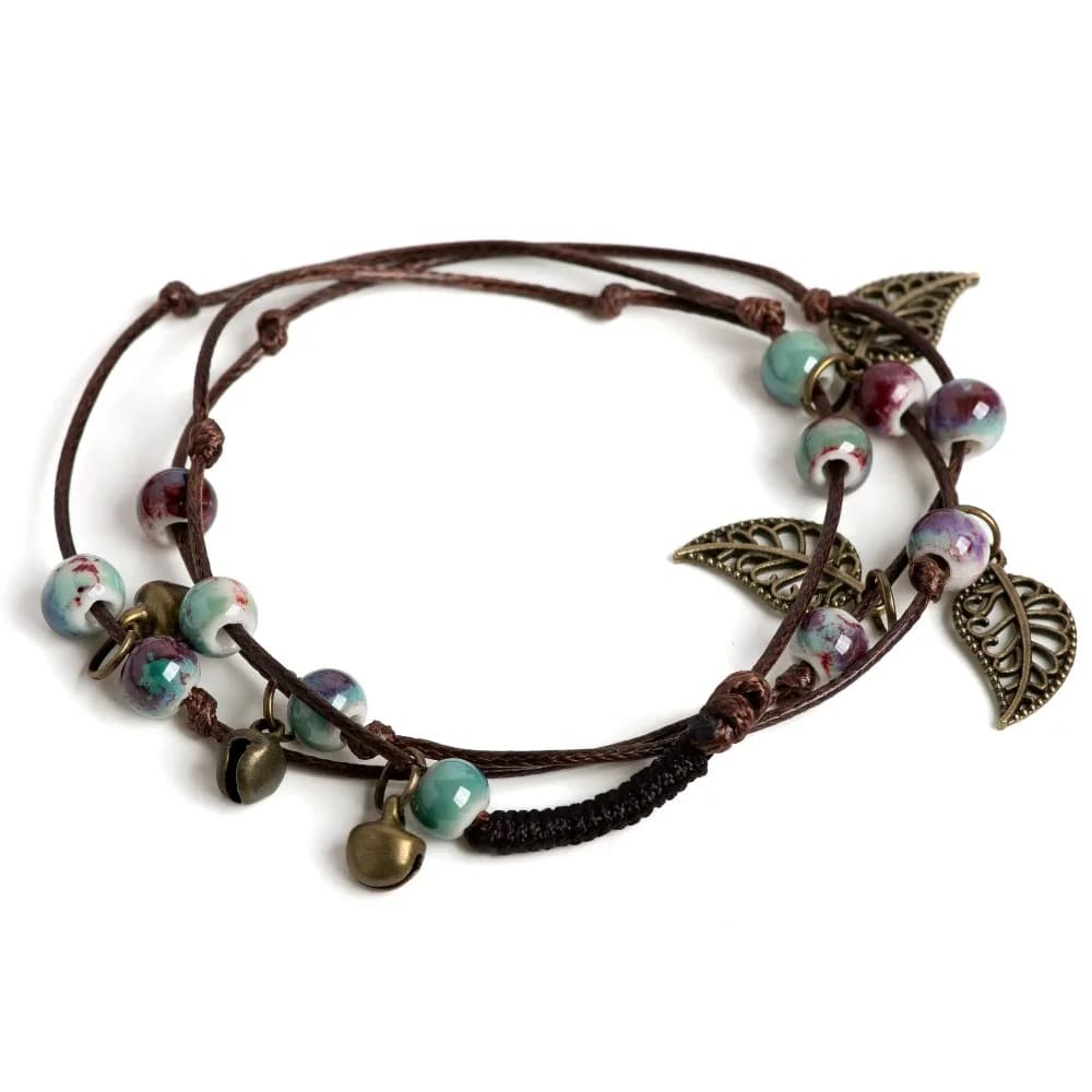 Bracciale Vintage Multistrato in Ceramica con Perline, Gioiello Avvolgente Fatto a Mano in Rosa Intonacato e Blu Zaffiro, Regalo per Donne