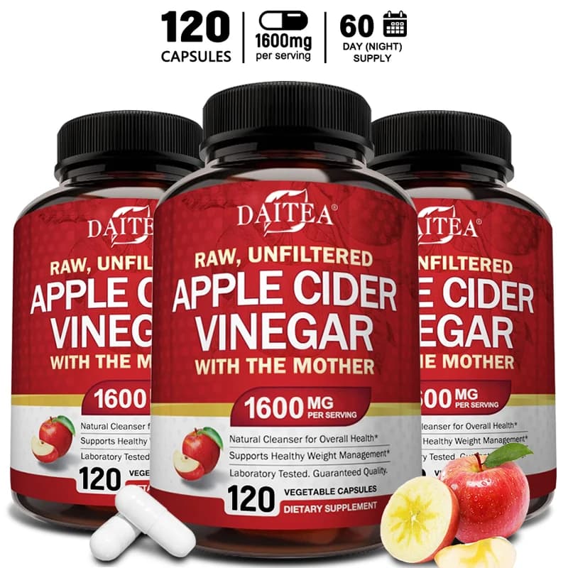 Apple Cider Vinegar 1600 mg with The Mother for Healthy Digestion, Weight Loss and Energy