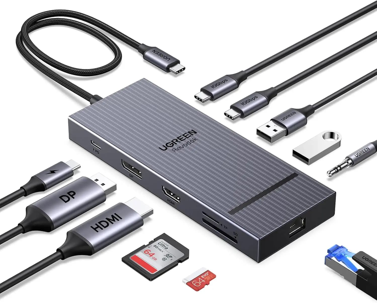Docking Station 11-in-1: 4K@120Hz DP+HDMI, Doppio USB-C 10Gbps, 100W PD, SD/TF, Ethernet Gigabit