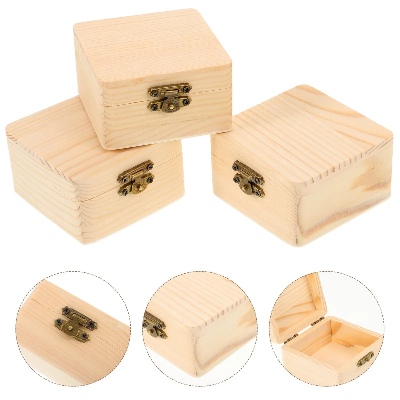 Set di 3 Scatole in Legno Non Finite, Design Robusto, Colore Solido, per DIY, Graffiti, Gioielli, Cancelleria, Artigianato e Pittura