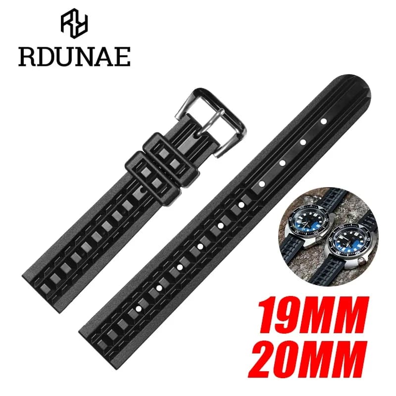 RDUNAE Original Factory Men's Rubber Watch Strap Outdoor Sports Waterproof Retro Classic 19mm 20mm Watch Reloj hombre watches fo