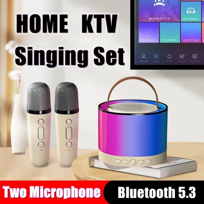 Altoparlante Bluetooth wireless K52 multifunzione con 2 microfoni lettore musicale portatile Rgb macchina per karaoke per regalo domestico per bambini Nuovo