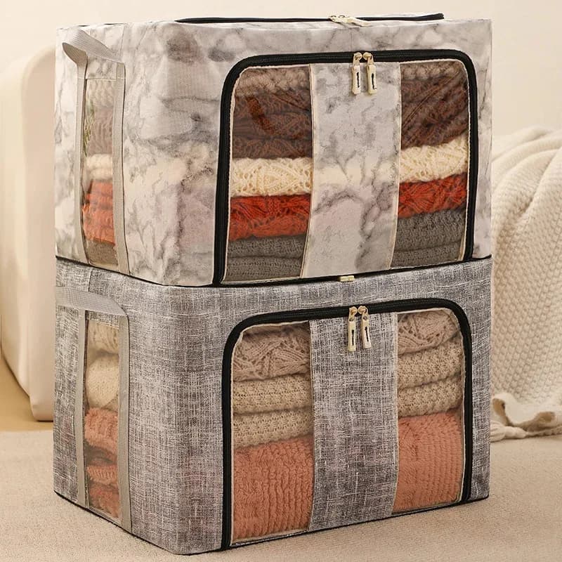 Foldable Portable Clothes And Quilt Storage Box Visual Non-Woven Fabric Home Use Storage Box for Clothes Bed Sheets Pillows