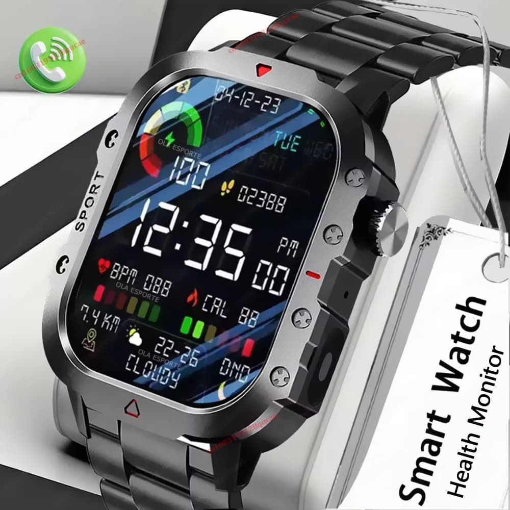 2026 New Military Outdoor Smart Watch Men's GPS Flashlight Bluetooth Calls 2.01" AMOLED Screen 3ATM Waterproof Sports Smartwatch