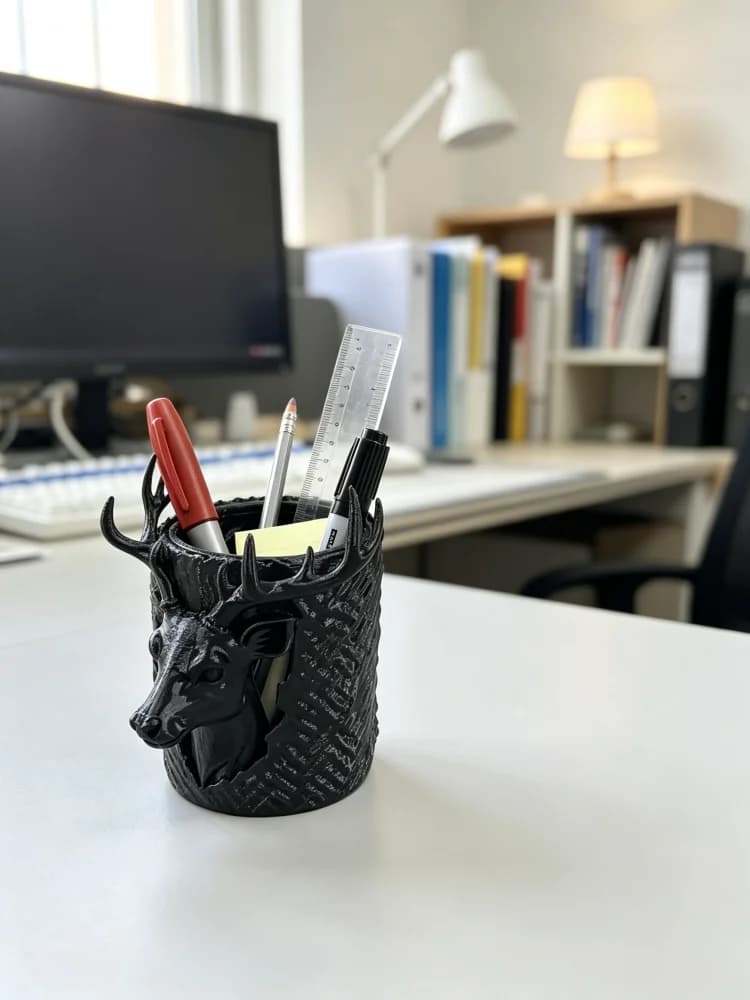 Creative Deer Head and Antler Tree Stump Shaped Pen Holder, Animal Sculpture Desktop Organizer, Petg Matte Material with a Sturdy Handmade Texture, Desktop Pen Storage Box, Office Supplies Organizer, Easy to Organize Pencils and Stationery, Easy to Clean with a Stable Base, Vintage Country Style Desktop Decoration, Suitable for Office and Study Settings, Men's Gift Desktop Decoration
