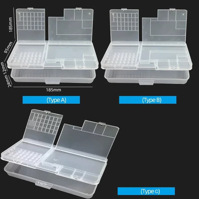 Scatola di Stoccaggio Elettronica a Doppio Strato in Plastica Trasparente per Componenti, Viti, Accessori, Riparazione Telefoni, Schede Madri, Collezione IC