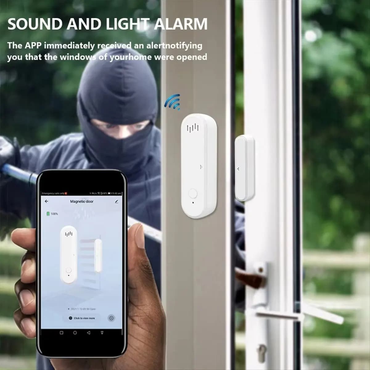 COFA Tuya Smart WiFi Sensore per Porta e Finestra con Allarme Sonoro 80dB, Notifiche APP Smart Life, Funzione Arm/Disarm