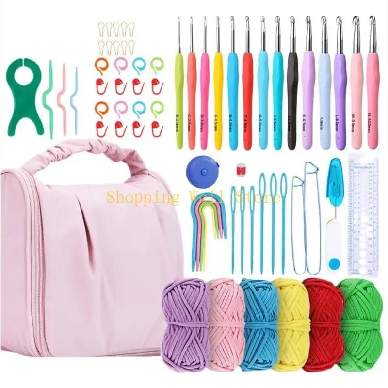 Set uncinetti ergonomici KX4B per hobbisti principianti, con filati, da maglia, borsa per uncinetto con pennarelli per