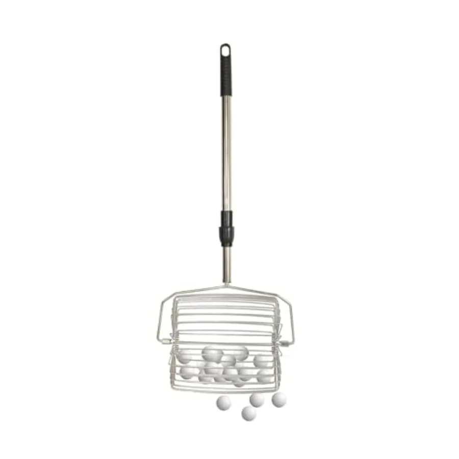 Raccoglitore di Palline da Golf con Rullo in Acciaio Inox, Altezza Regolabile Telescopica, Strumento di Allenamento, Contiene 150 Palline da Golf