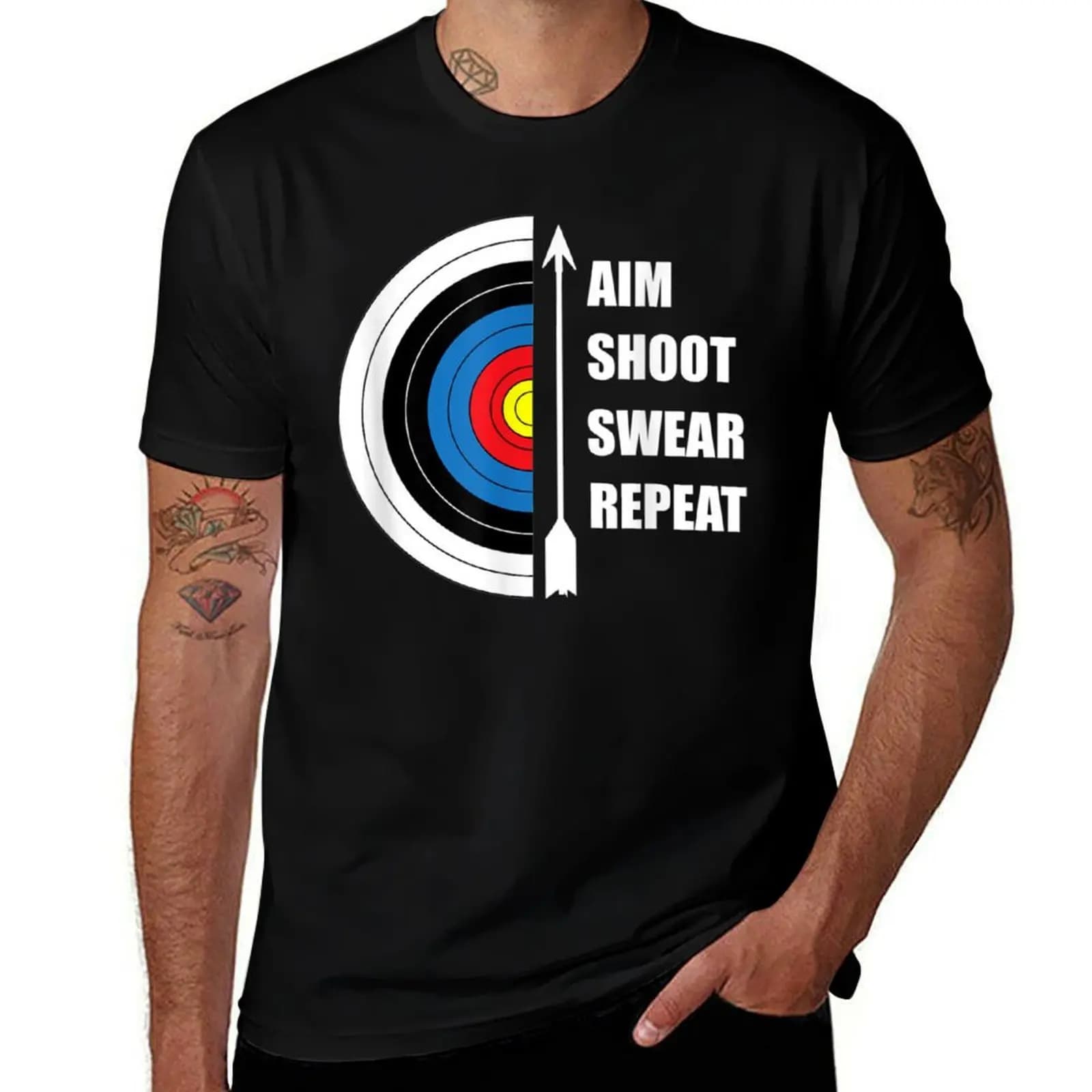 Archery Aim Shoot Swear Repeat Target Arrow Funny T-Shirt High Elasticity Sports T-Shirt