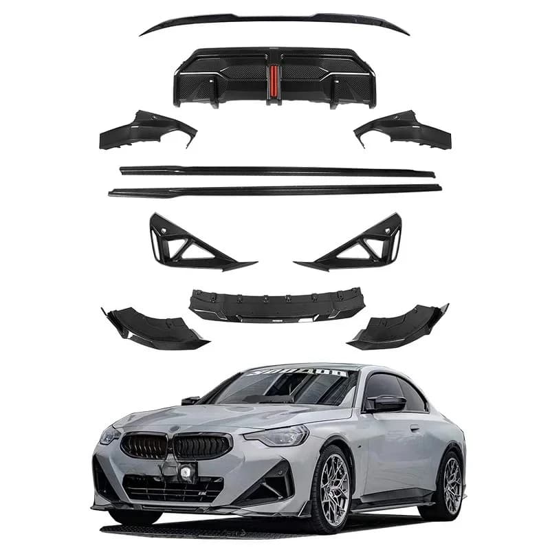 Fibra di carbonio a secco per BMW Serie 2 G42 M240i 2022+ Aggiornamento SOOQOO Stile Body Kit Labbro anteriore Diffusore posteriore Spoiler Griglia
