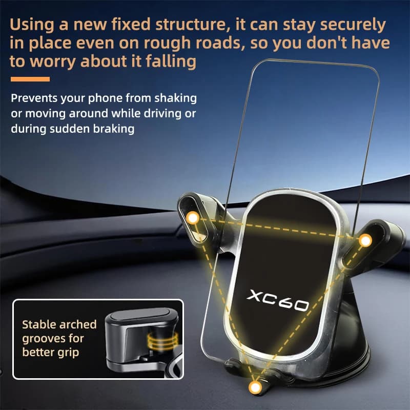 Car Gravity Phone Holder Suction Cup Base Phone Stand With Hook Accessories For Volvo XC90 XC60 C30 T6 S60 C70 XC40 V40 XC70