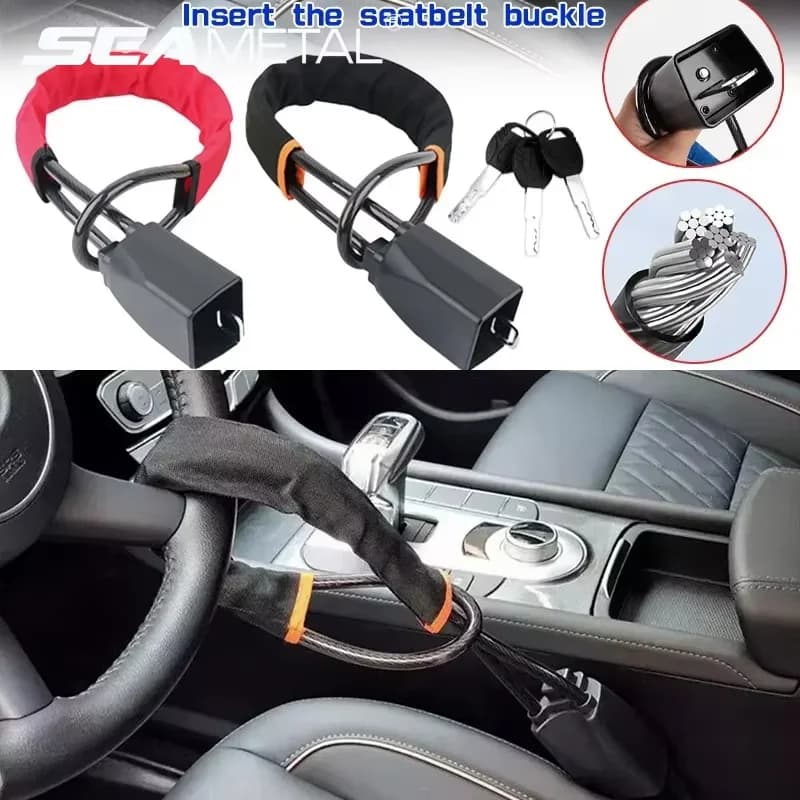 Auto Drive Lock with Four Color Reinforced Cable: Red, Blue, Yellow, Black - Automotive Security Device