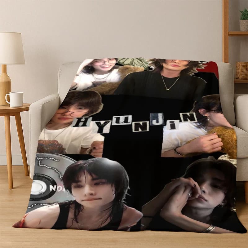 Coperta in Flanella Ultra Morbida Hyunjin Kpop Stray Kids, Coperta Calda e Accogliente per Divano, Letto, Camera da Letto, Soggiorno, Viaggi