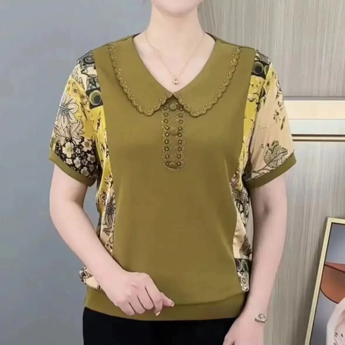 Summer 2026 Midlife Mommy Style Loose Short Sleeve T-Shirt Women's Fashionable Ageless Belly Covering Top plus Size Shirt