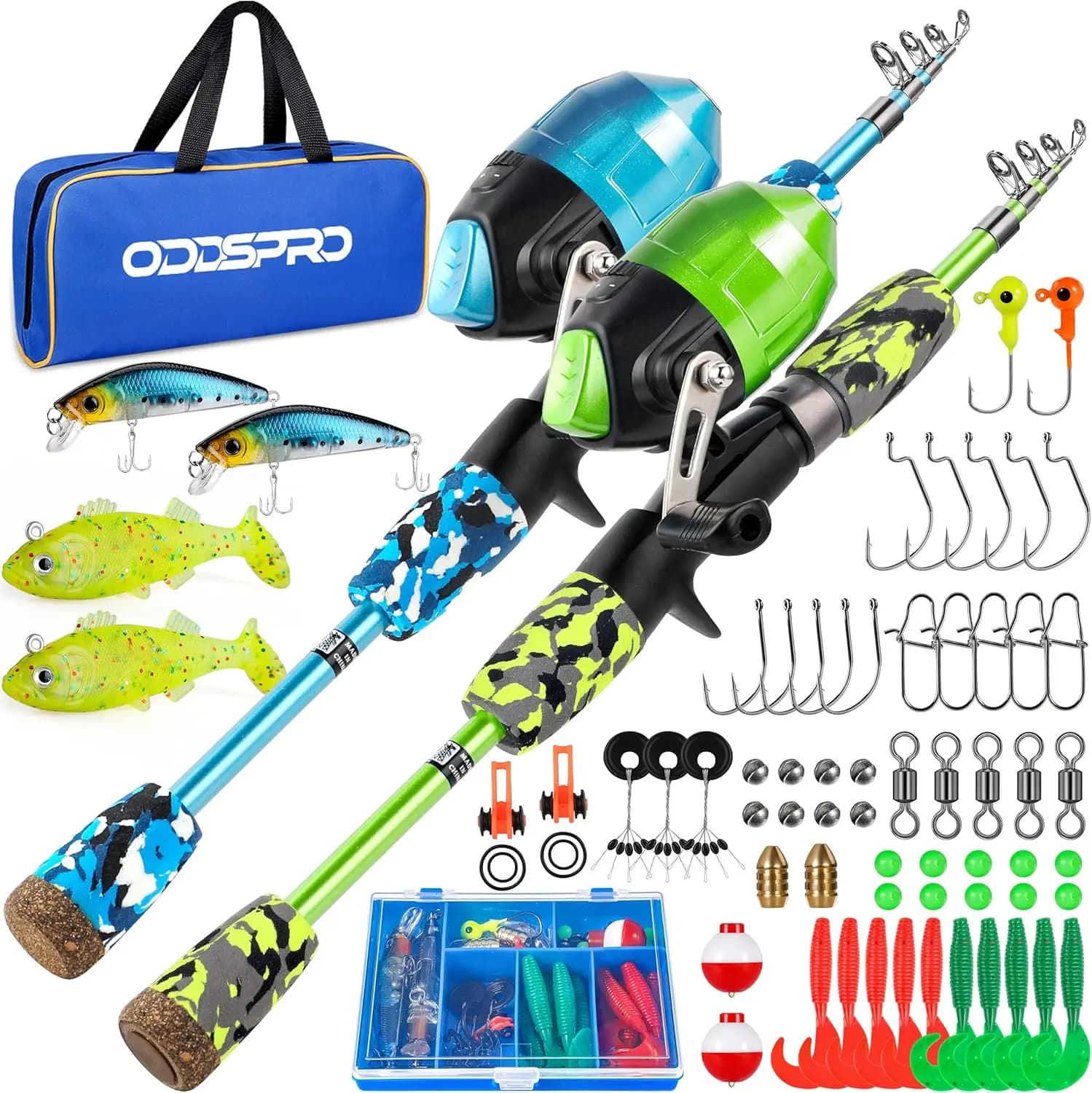 Kit Combo Canna da Pesca Telescopica Portatile e Mulinello con Scatola Porta Attrezzi Spincast per Giovani