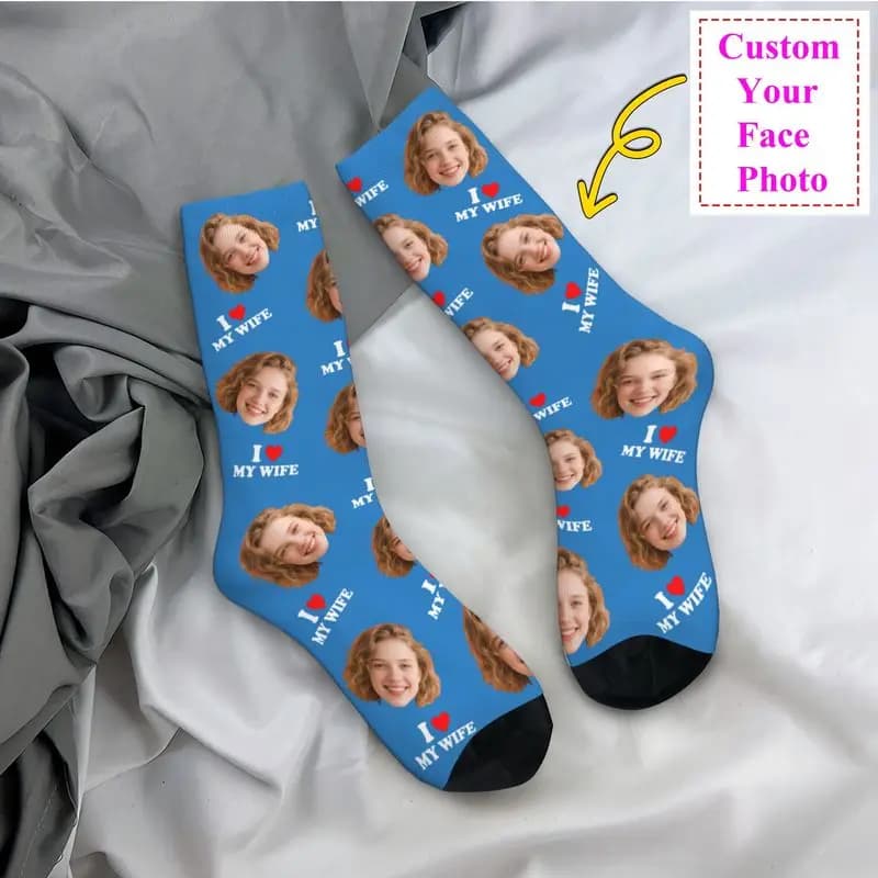 Amo mia moglie Calzini personalizzati con foto di volto personalizzato Calzini da uomo e da donna Caldi calzini alla moda