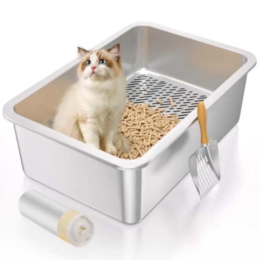 Lettiera per setacciatura in acciaio inossidabile XL progettata per gatti di grandi dimensioni utilizzando pellet di pino in legno Sistema di setaccio in metallo extra large con