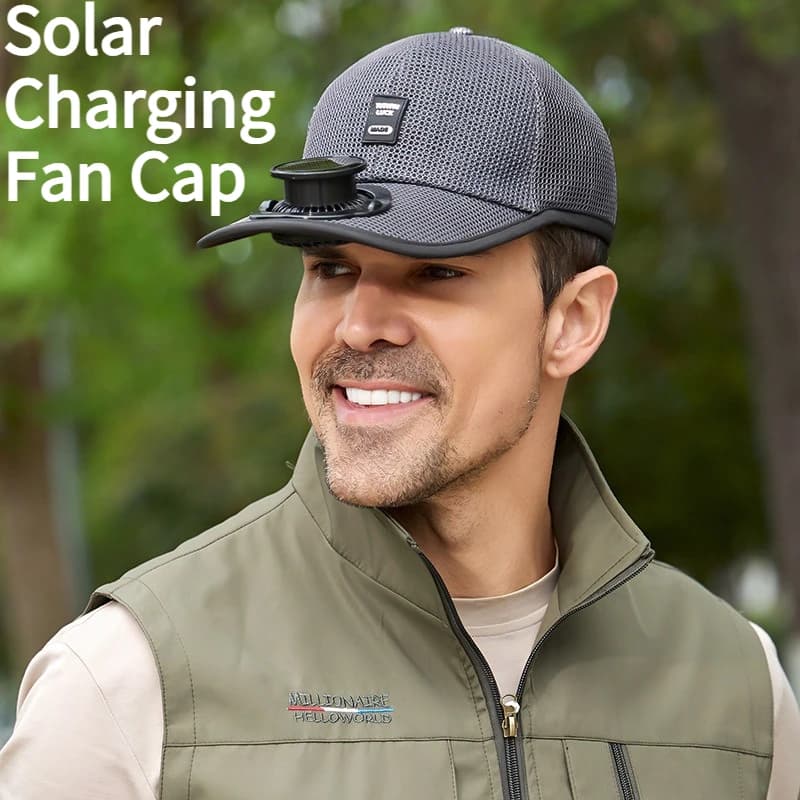 Cappello Estivo con Ventilatore a Ricarica Solare per Uomo e Donna, Berretto Traspirante con Visiera a Rete per Protezione Solare