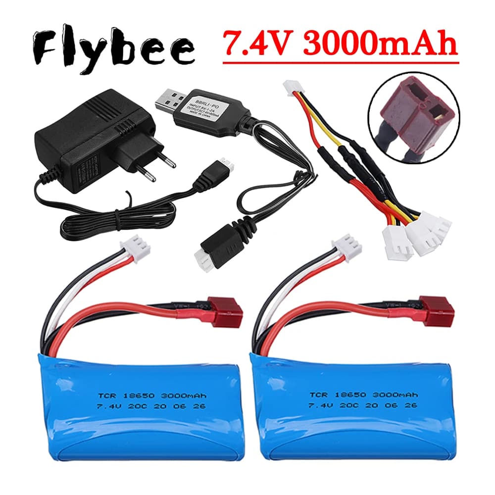 Batteria agli ioni di litio da 7,4 V 3000 mAh per Q46 Wltoys 10428 /12428/12423 Pezzi di ricambio per auto RC con caricatore USB Batteria da 7,4 V 2S per parti di giocattoli
