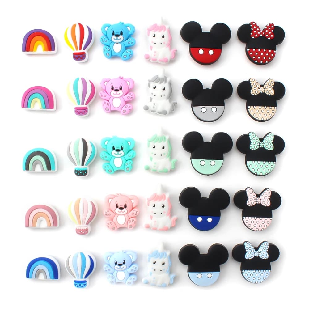 5/10 pezzi perline focale in silicone orso unicorno arcobaleno perline a forma di per creazione di gioielli penna braccialetto fai da te portachiavi accessori sfusi