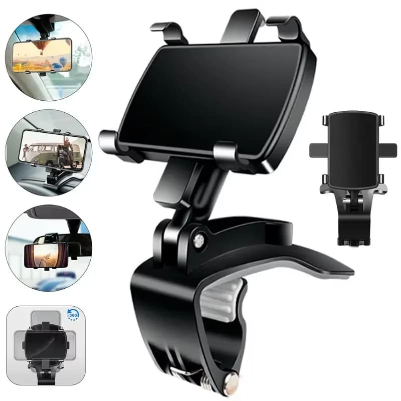 Supporto Multifunzione per Telefono Auto, Universale per Navigazione GPS, Clip per Cruscotto, Rotazione a 360 Gradi, Accessori Auto