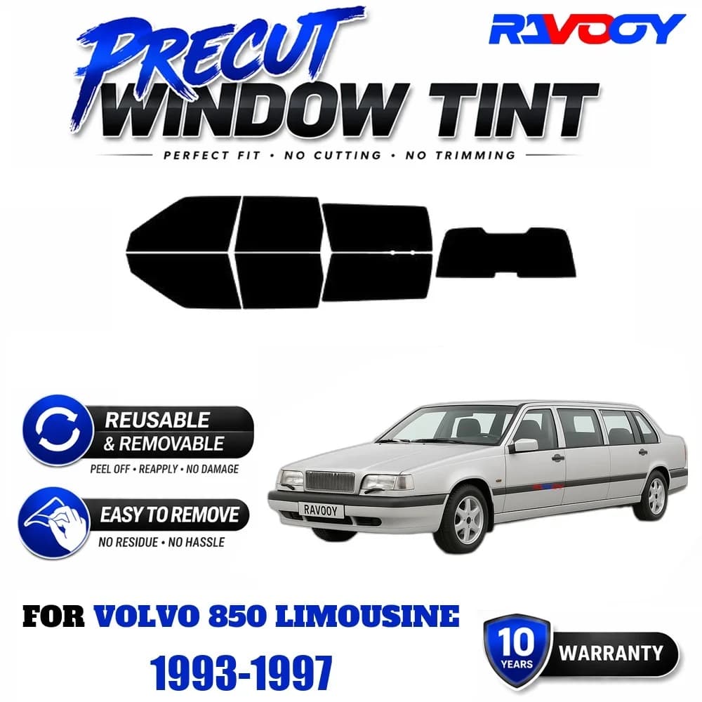 RAVOOY Precut Window Tint, Reusable Removable EPU Film, Custom Fit for Volvo 850 Limousine 1993-1997, UV Heat Protection