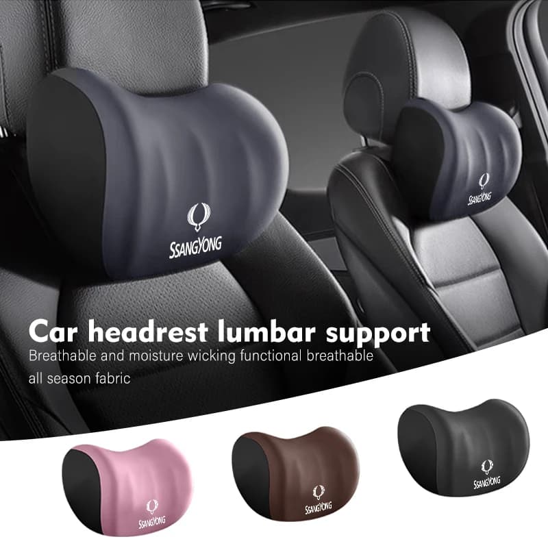 Comfort Car Back Neck Cushion Headrest Lumbar Pillow Support For SsangYong Rexton Kyron Rodius Tivoli Musso Turismo Nomad