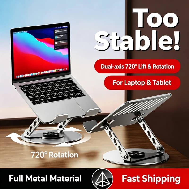 360°Rotatable Laptop Stand Adjustable Height Notebook Holder for 10-17 Inch Laptop Tablet Carbon Steel Desktop Cooling Bracket
