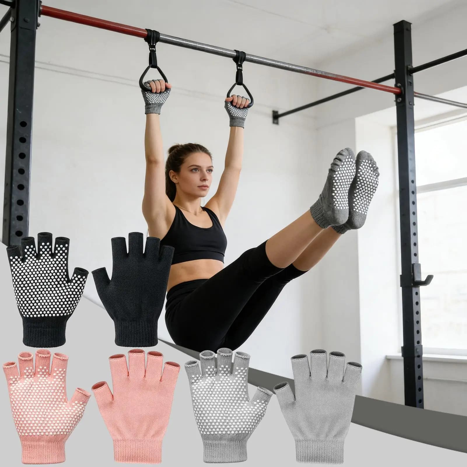 Guanti da Yoga con Impugnatura per Donne, 3 Paia di Guanti Mezze Dita per Allenamento, Antiscivolo, per Donne, Signore, Mogli, Madri